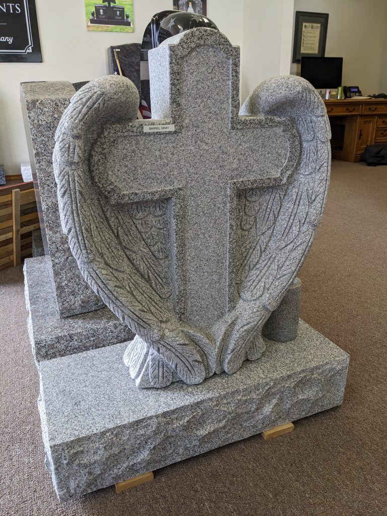 Angel Wings and Cross Upright Monument