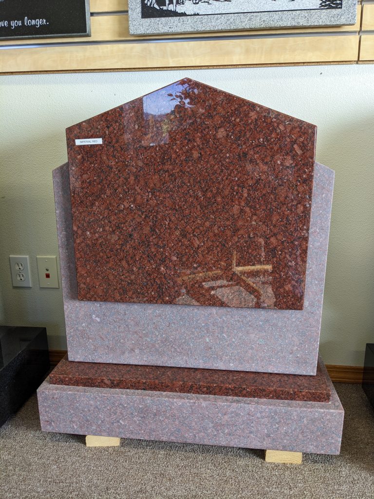 Apex Peak Imperial Red Granite Headstone & Stepped Base | U20044-501257