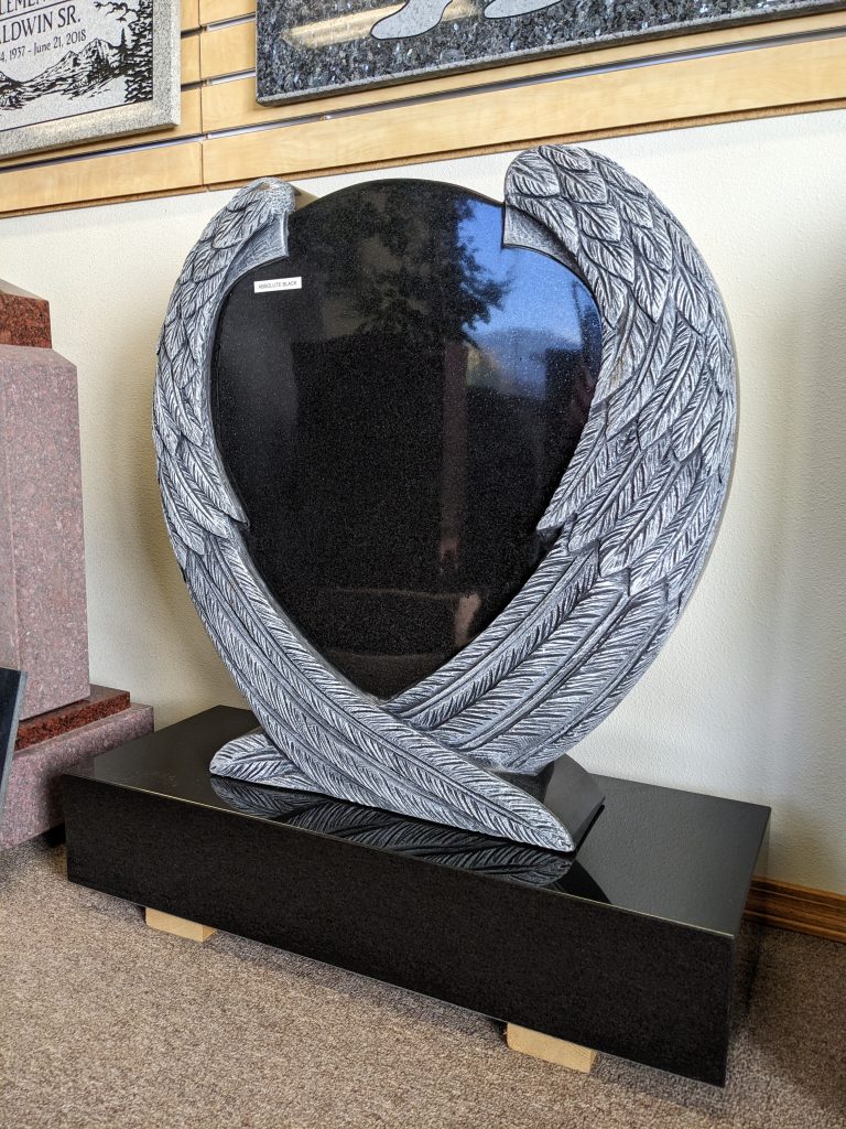 Angel Wing Wrapped Absolute Black Granite Monument | U2001-501258